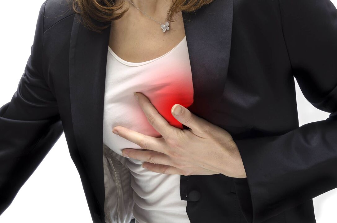 Dolor de corazón causado por osteocondrosis cervical.